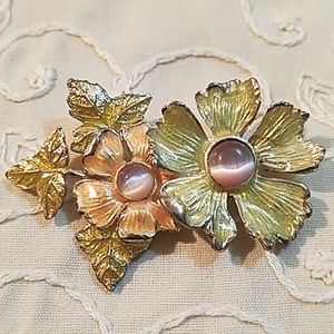 Kenneth Cole Dogwood Flower and Cat's Eye Pin